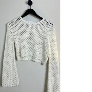 ALL IN FAVOR Open Stitch Cotton Sweater in White Size XS